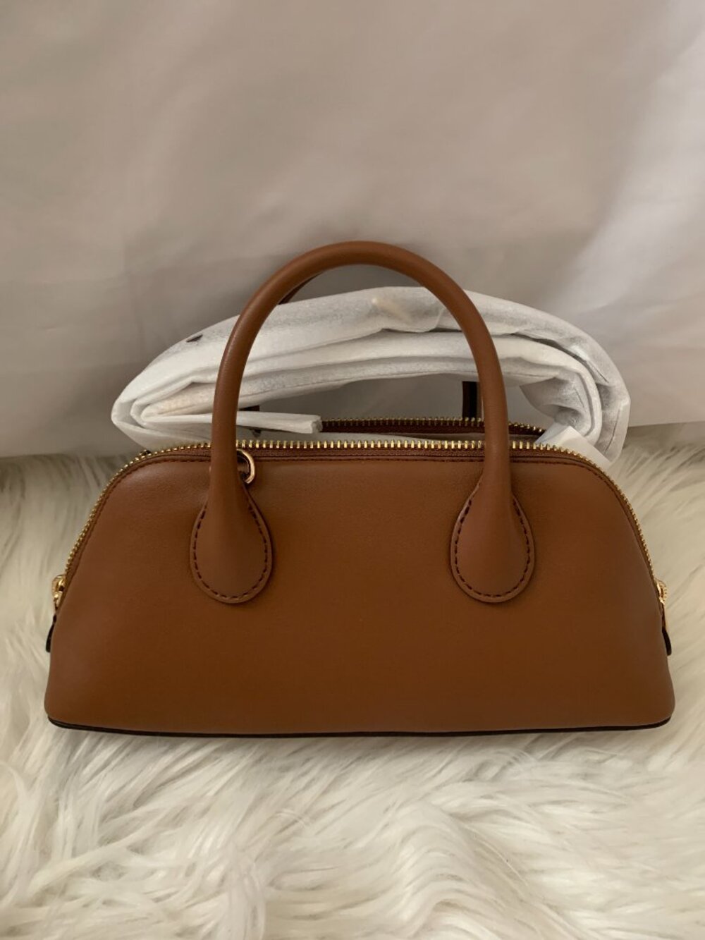 MICHAEL KORS Petra Small Top Zip Crossbody Satchel in Luggage Brown - Picture 4 of 7